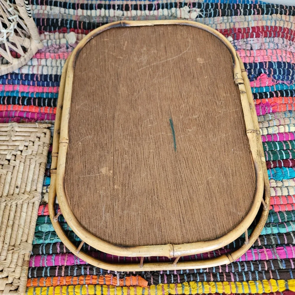 Mixed 4pc Wicker Rattan Lot Bundle Doll Chair Hot Pad Basket Tray Boho Farmhouse